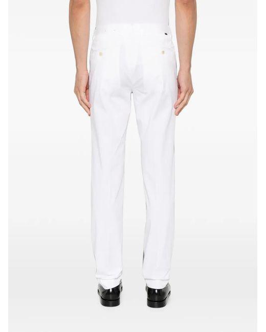 Incotex White Pleated Straight-Leg Trousers for men