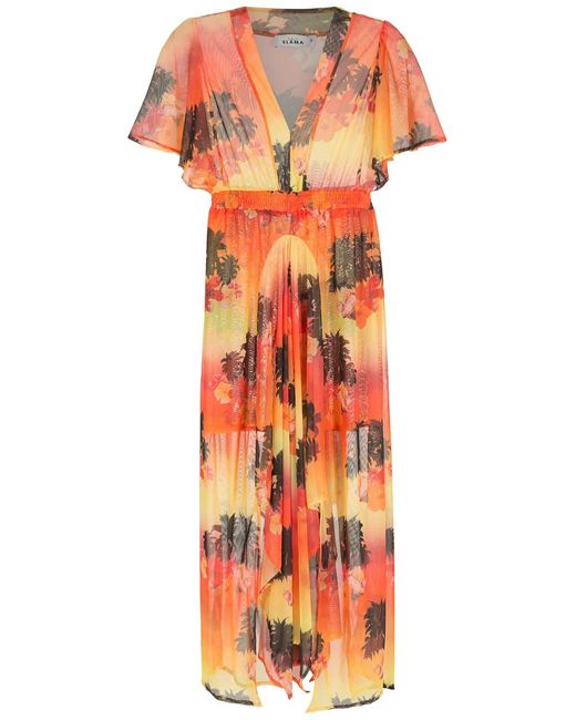 Amir Slama Orange Robe Mi-Longue Imprimée