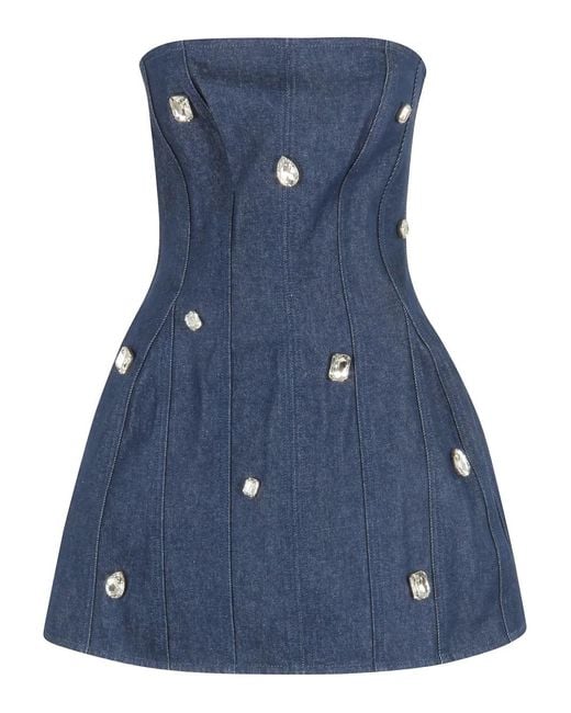 David Koma Blue Mini Dress With Jewel Appliques