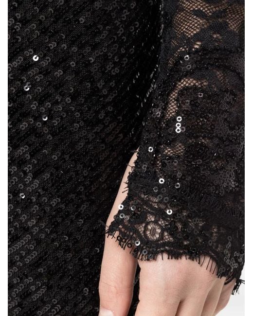 Abito Midi Con Paillettes E Pizzo di Nissa in Black