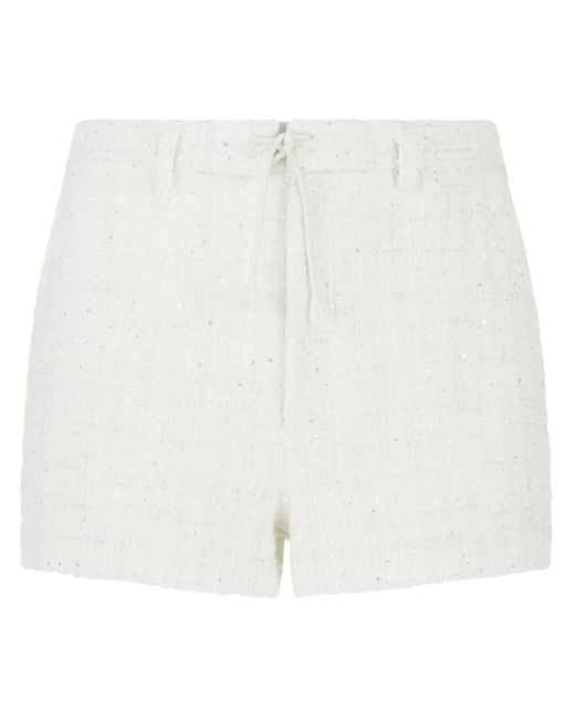 Gcds White Sequin-Embellished Tweed Shorts