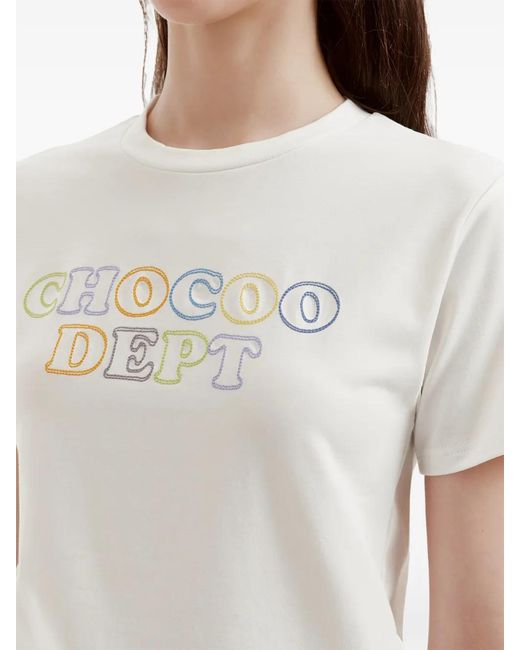 Chocoolate White Embroidered Graphic T-Shirt