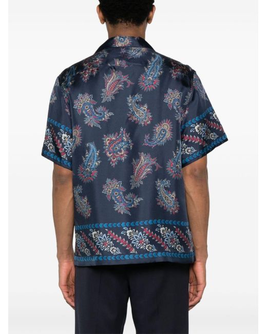 Etro Blue Paisley-print Silk Shirt for men