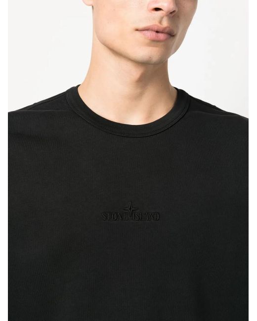 Stone Island Black Embroidered-Logo Crewneck Sweatshirt for men