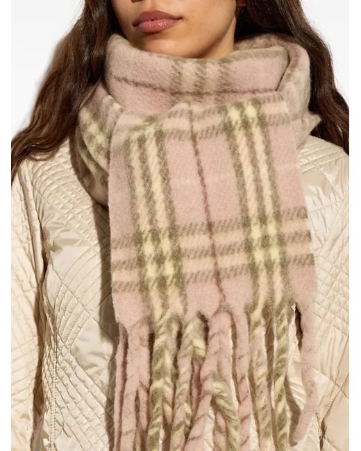 Burberry Natural Check-Pattern Fringed Scarf