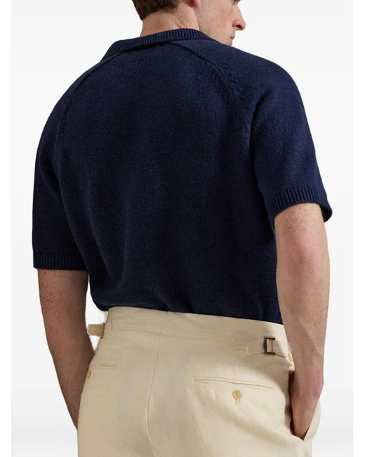 Polo Ralph Lauren Blue Logo-Intarsia Short-Sleeve Sweater for men