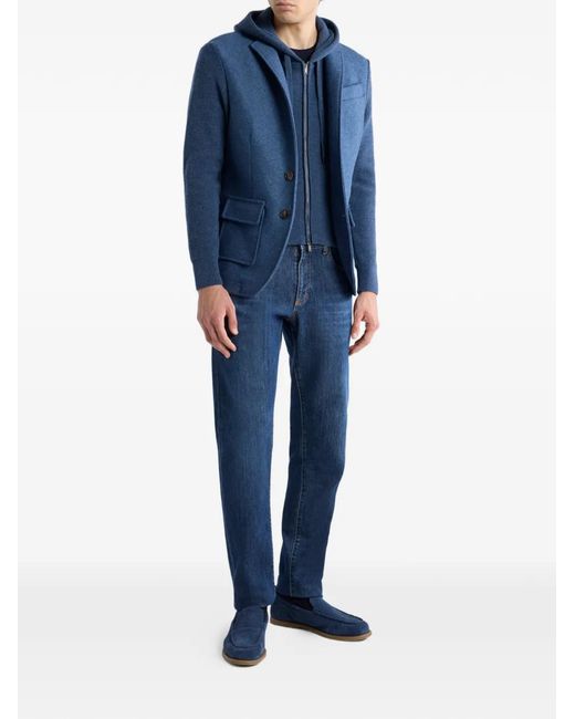 Etro Blue Wool Jacket With Removable Hood And Bib for men