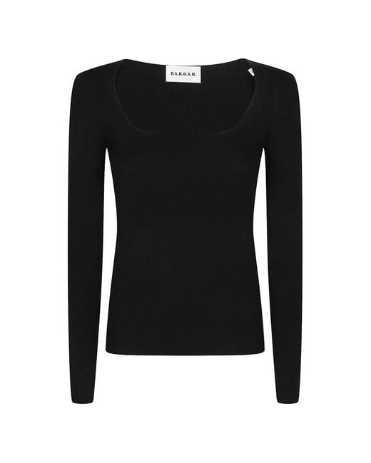P.A.R.O.S.H. Black Ribbed-Knit Scoop-Neck Long-Sleeve Wool T-Shirt