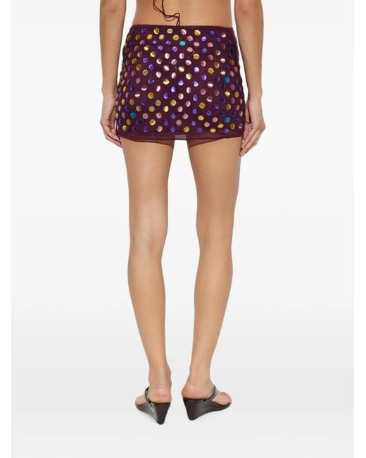 Oseree Red Appliqué-Embellished Mesh-Mini Skirt
