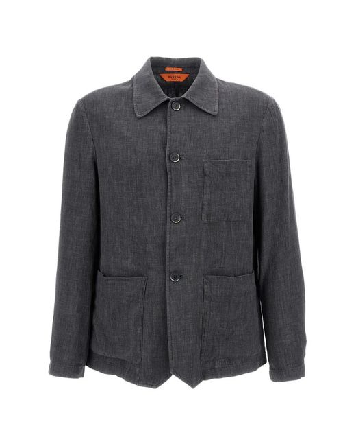 Barena Gray Button Patch-Pocket Overshirt for men