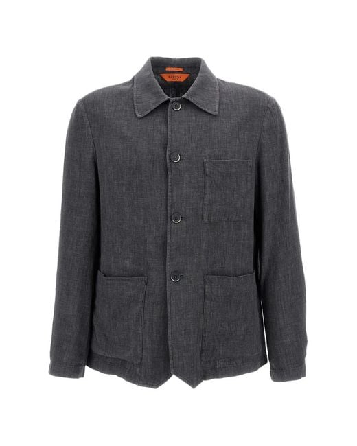 Barena Gray Button Patch-Pocket Overshirt for men