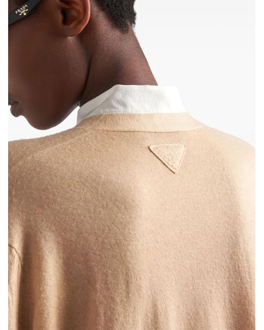 Prada Natural Cardigan Aus Kaschmir Mit Triangel-Logo