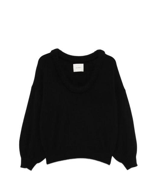 Lisa Yang Black Doria Scoop-Neck Ribbed-Trim Sweater