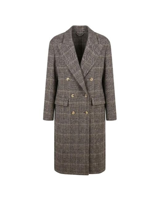 Ermanno Scervino Gray Checked Double-Breasted Coat