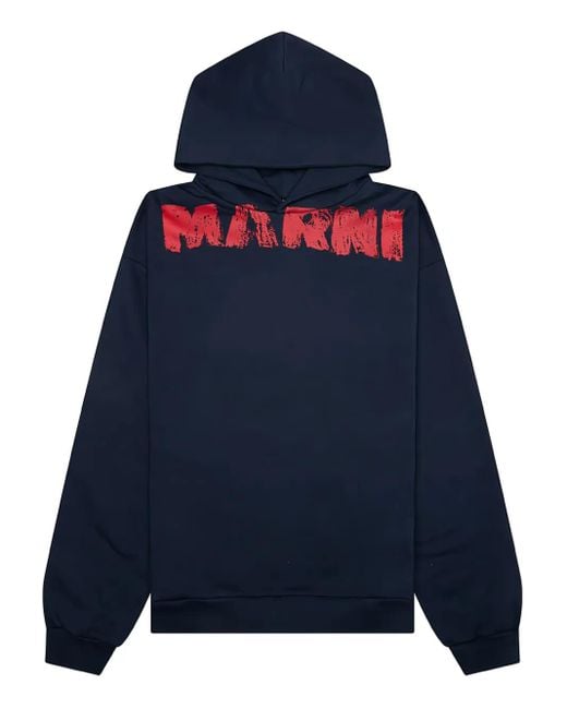 Marni Blue Brushstroke Logo-Print Hoodie for men