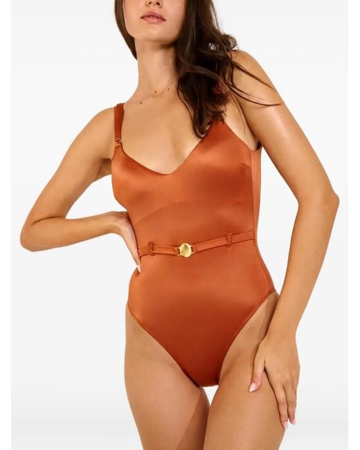 Banana Moon Orange Belted Scoop-Back Swimsuit
