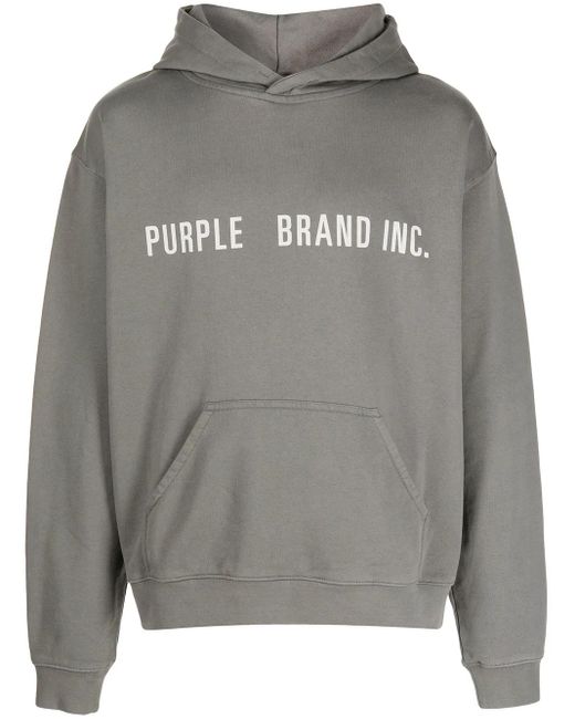 Purple Brand Gray Artifact-Embroidered Long-Sleeve Hoodie for men