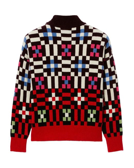 LaDoubleJ Red Geometric-Pattern Sweater