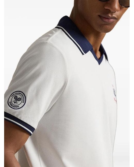 Polo Ralph Lauren White X Wimbledon Striped Trim Logo Patch Polo Shirt for men