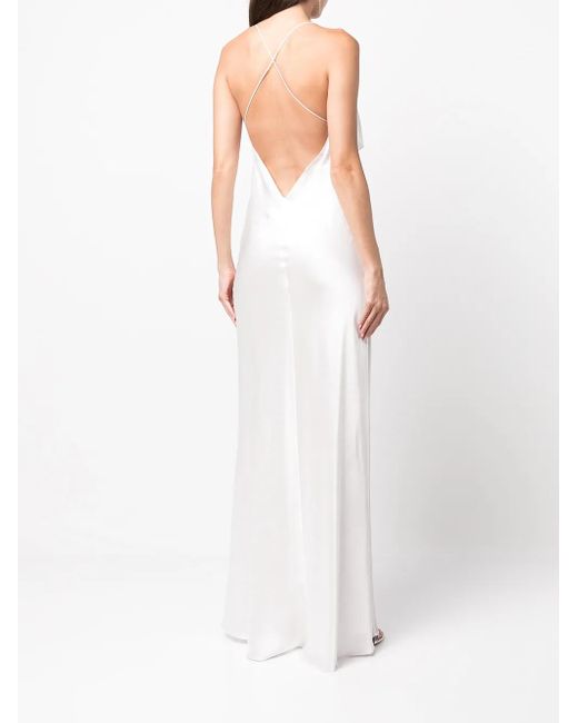 Michelle Mason White Silk Cowl Neck Gown