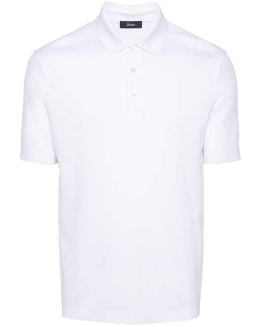 Herno White Knitted Cotton Polo Shirt for men