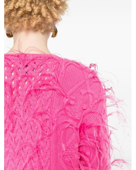 Valentino Garavani Pink Feather-detail Knitted Jumper