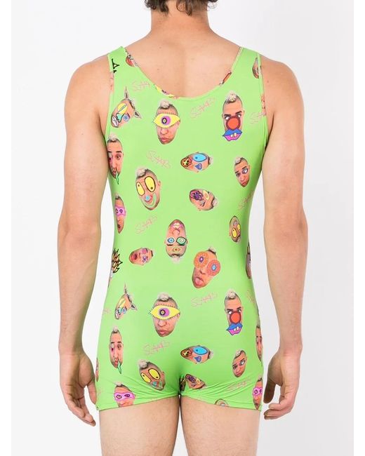 Amir Slama Green Abstract-Print Sleeveless Bodysuit for men