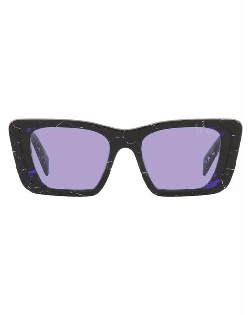 Prada Blue Marble-Effect Rectangle Frame Sunglasses