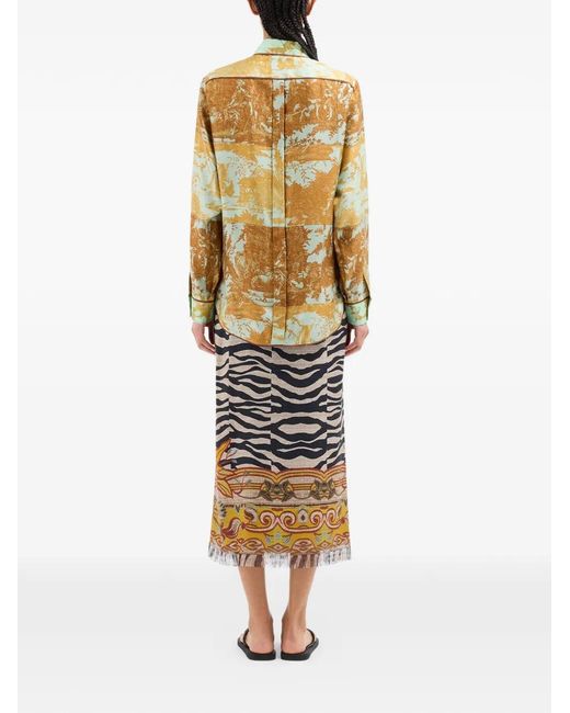 Pierre Louis Mascia Metallic Aloe Print Long-Sleeve Shirt