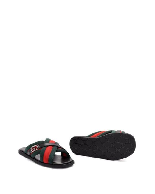 メンズ Gucci Maverik ウェブストライプ サンダル Black