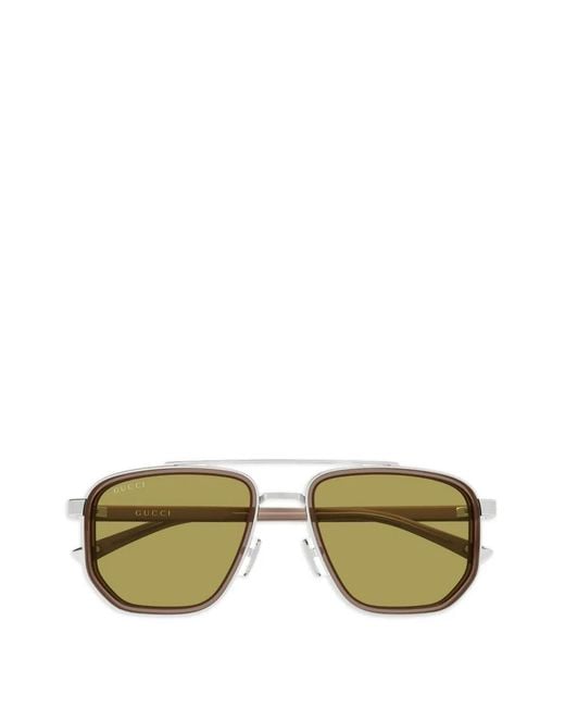 Gucci Green Geometric-Frame Double-Bridge Sunglasses for men