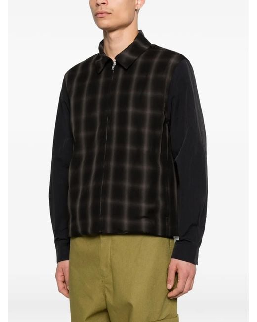 Arte' Black Plaid-Pattern Zip-Up Jacket for men