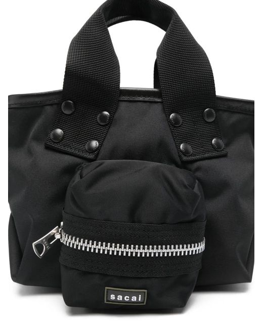 Sacai Black Pocket Small Nylon Tote