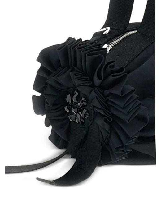 Simone Rocha Black Beaded-Rosette Ribbon-Detail Clutch Bag