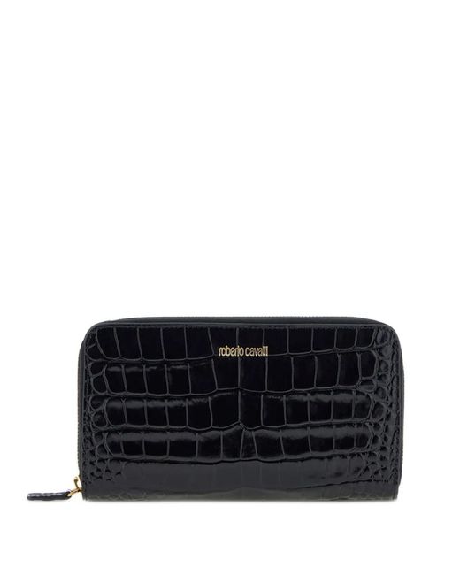 Roberto Cavalli Black Croc-Effect Zip-Around Wallet