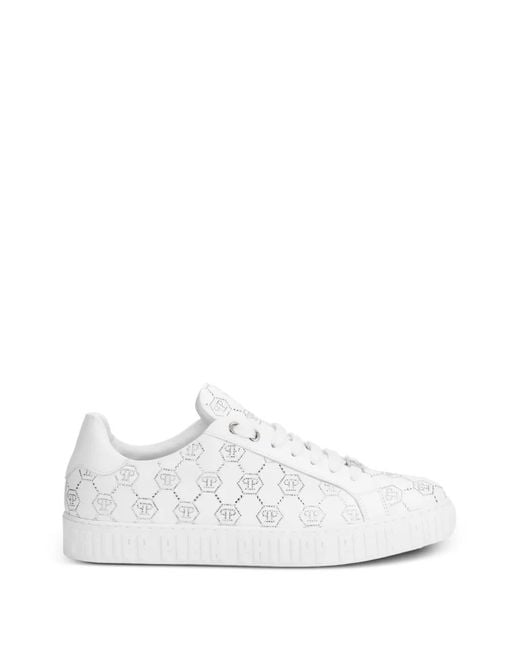 Philipp Plein White Carson Monogram Strass Low-Top Sneakers