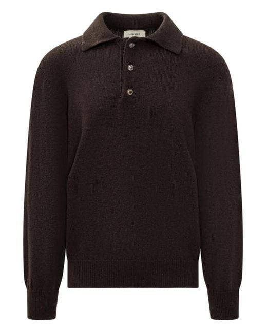 A PAPER KID Black Knitted Long-Sleeve Polo Shirt for men