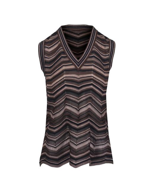 D.exterior Black Chevron-Knit V-Neck Top