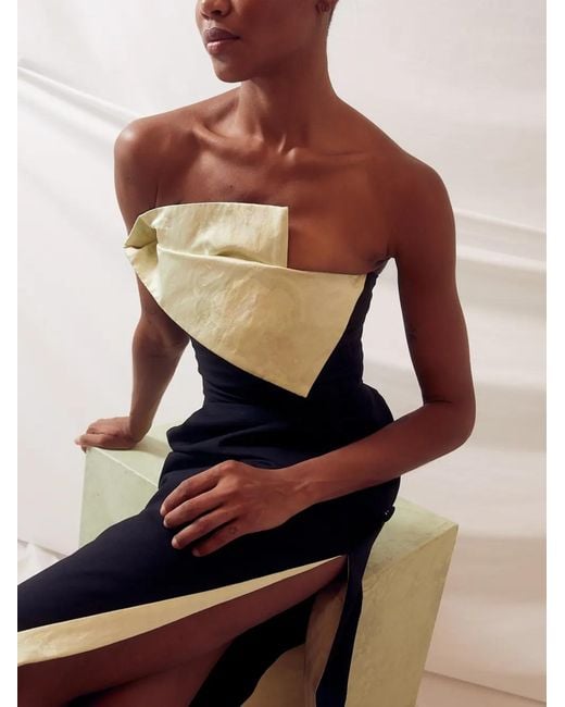 Rosie Assoulin Black Peep-Lapel Slit Gown