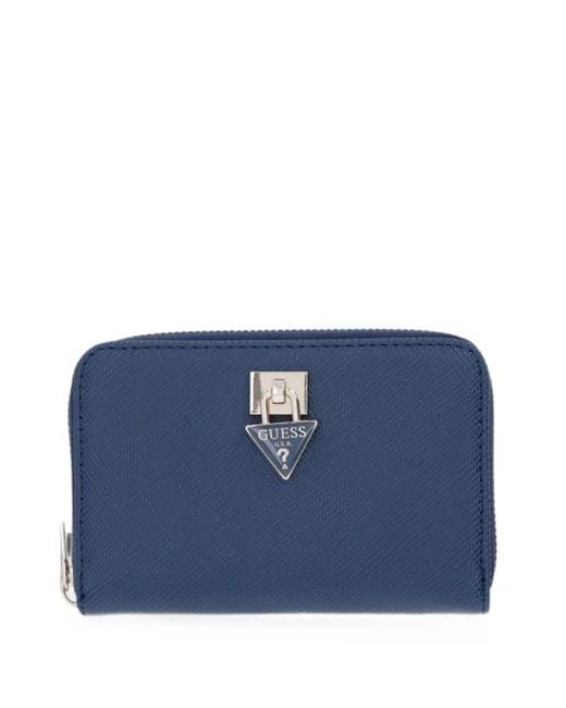 Guess Blue Patsie Logo-Plaque Zip-Around Wallet