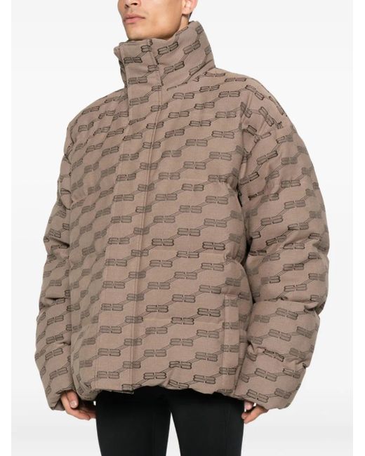 Balenciaga Brown Logo-Pattern Quilted Padded Jacket for men