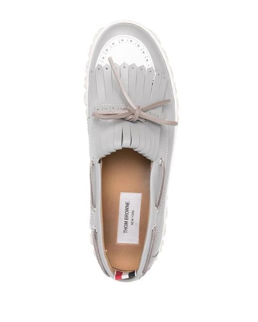 Thom Browne White Grosgrain-Loop Trim Boat Shoes for men