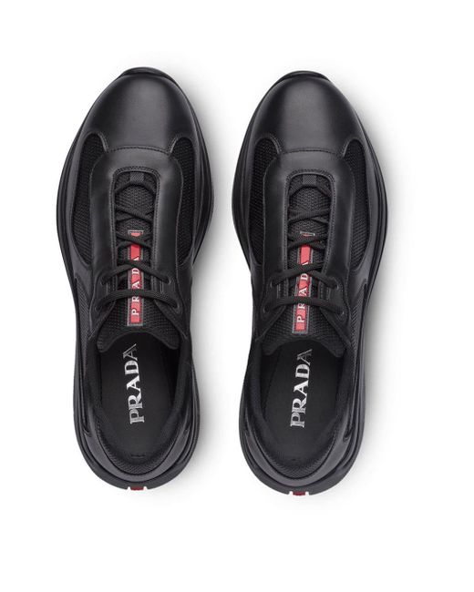 Prada Leather Low Top Sneakers in Black for Men - Lyst