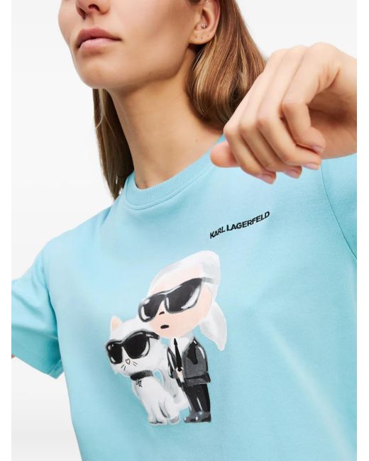 Karl Lagerfeld Blue Ikon Karl And Choupette Graphic-Print T-Shirt