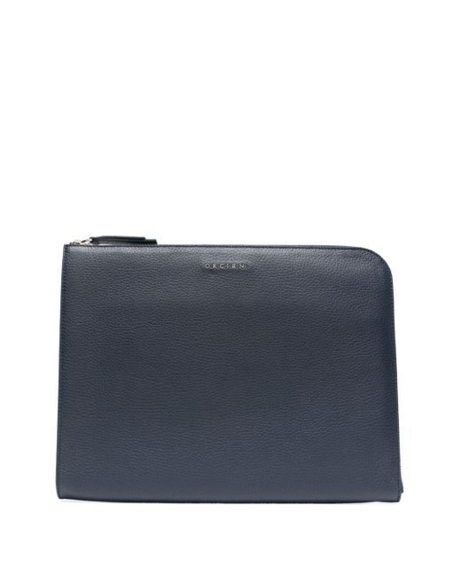 Orciani Blue Micron Leather Briefcase for men