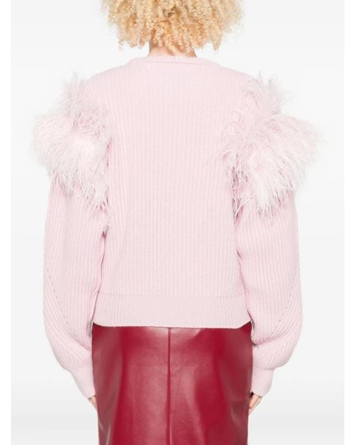 Blumarine Pink Gerippter Pullover mit Federdetail