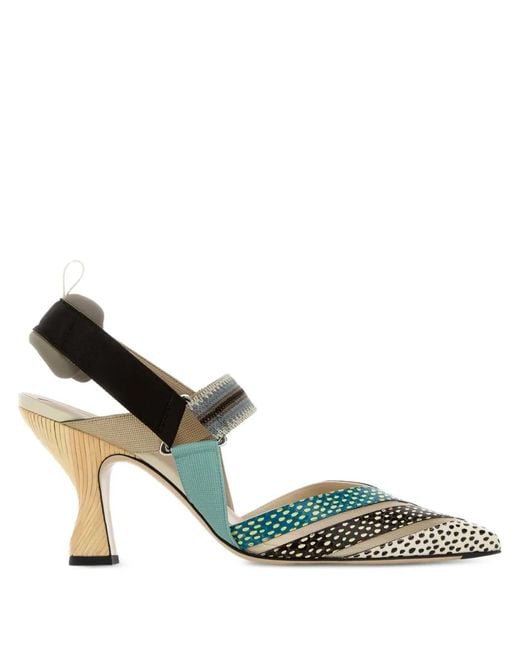 Fendi Metallic Colibri Ankle-Strap Heeled Pumps
