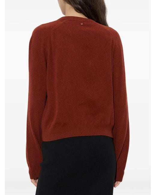 Ferragamo Red Leather-Appliqué Cut-Out Sweater