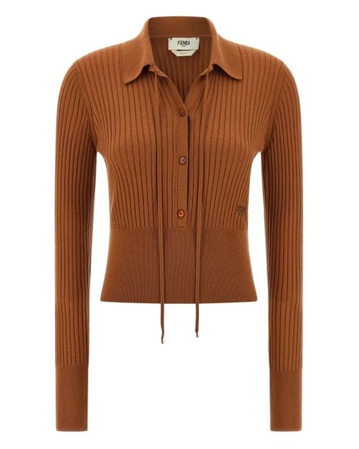 Fendi Brown Ribbed Logo-Intarsia Knitwear