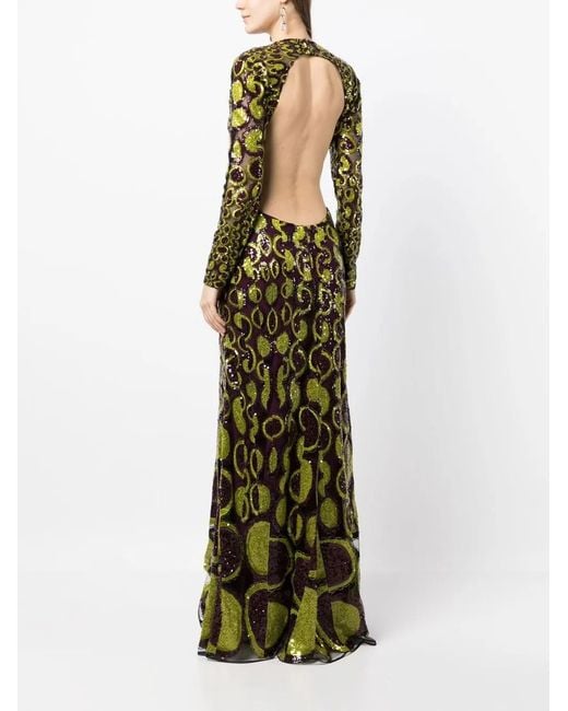 Elie Saab Green Open-Back Embroidered Gown